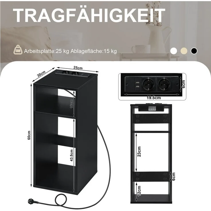 Woltu Nachttisch (1-St), mit Ladefunktion, schmaler Beistelltisch – Bild 2