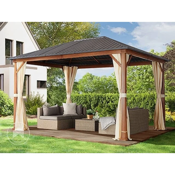 Gartenpavillon 3x4 m Holzoptik, Stahldach Hardtop 4 Seitenteile in champagner – Bild 1