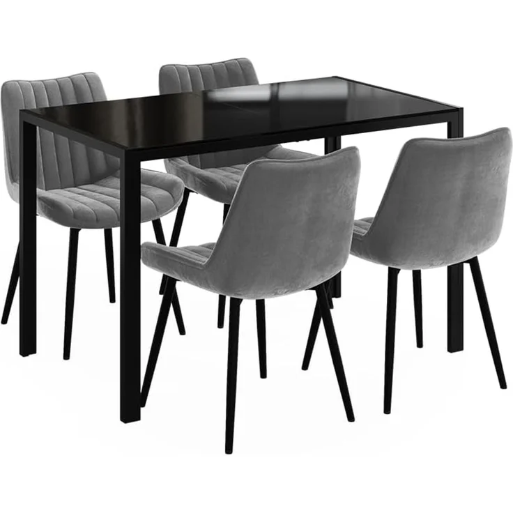 Esstisch Set Grand Schwarz 120x70 cm mit 4 Stühlen (Grau) Vicco – Bild 1