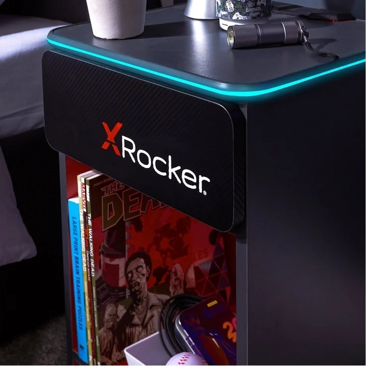 X Rocker Carbon-Tek Gaming Nachttisch mit LED-Beleuchtung & Wireless Charging Ladepad - grau/rot – Bild 2
