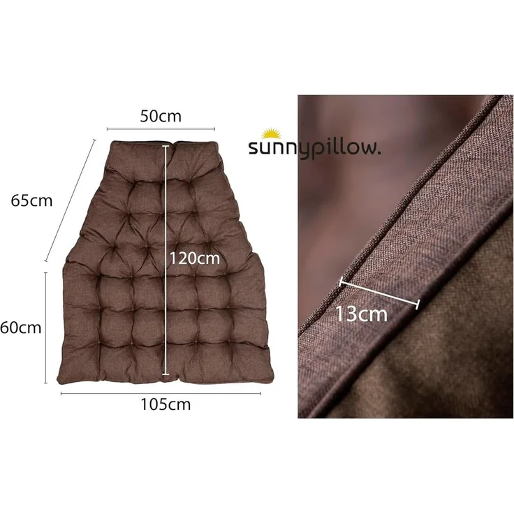 sunnypillow Polsterauflage Hängesessel Kissen - Auflage für Rattan & Polyrattan Hängeschaukel, Braun