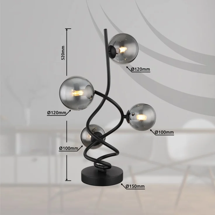 LED Tischleuchte, Metall, Glas Rauchfarbe, DH 52 cm – Bild 8