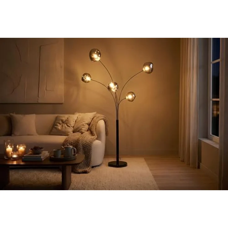 riess-ambiente Stehlampe LIQUID DIAMOND 200cm smoke grau/schwarz – 5 Kugelschirme aus Glas, Ein-/Ausschalter, ohne Leuchtmittel, mehrarmiges Design mit Marmorfuß – ideal für Lounge oder Essbereich – Bild 4