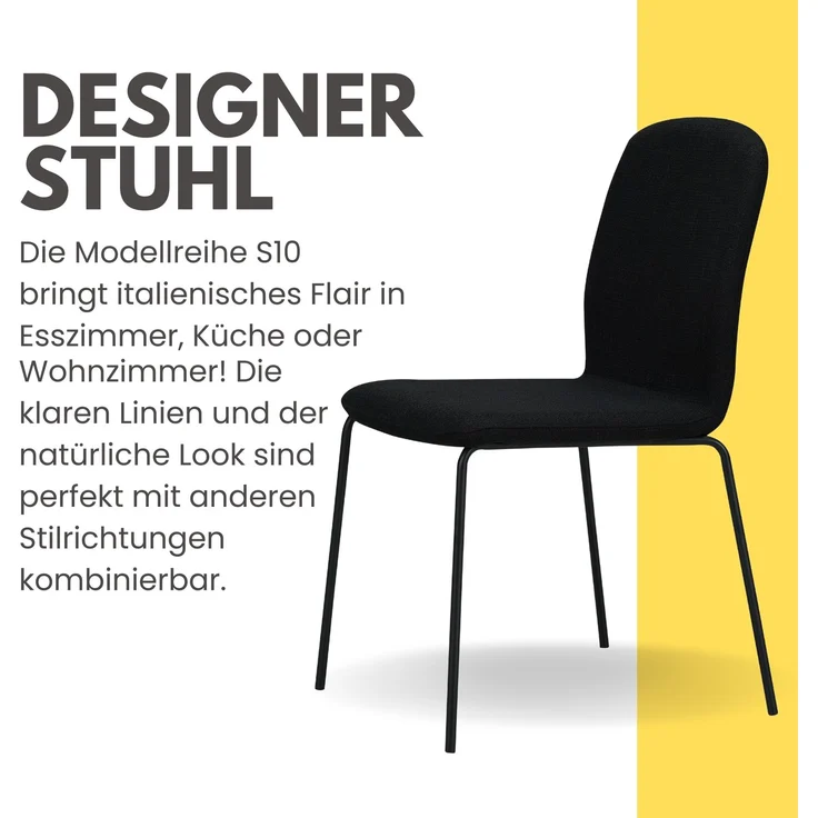 Albatros Esszimmerstühle 4er Set ENNA, schwarz - stapelbar, bequemer Polsterstuhl - Eleganter Küchenstuhl, Stuhl Esszimmer oder Esstisch Stuhl, Konferenzstuhl , Stückzahl:4, Farbe:Schwarz – Bild 4