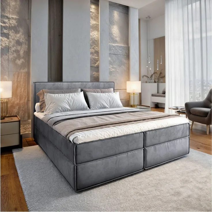 Masseno Boxbett PELLIO 160x200 cm mit Bonell Matratze und Topper