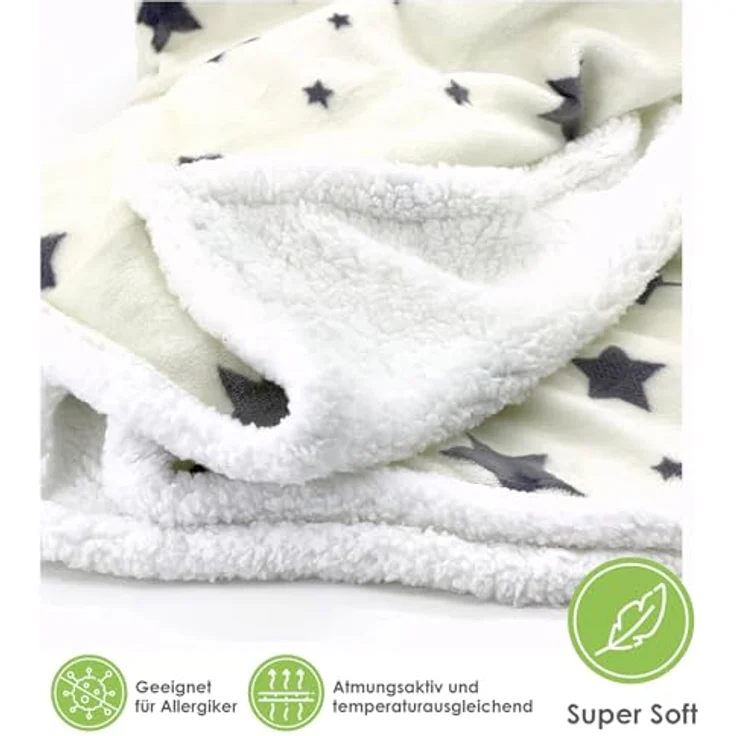 Wohndecke Soft Flanell Sterne Kuscheldecke mit Sherpa Fell, heimtexland, Sofadecke 150x200 I extra dick I warm I kuschelig weich – Bild 4