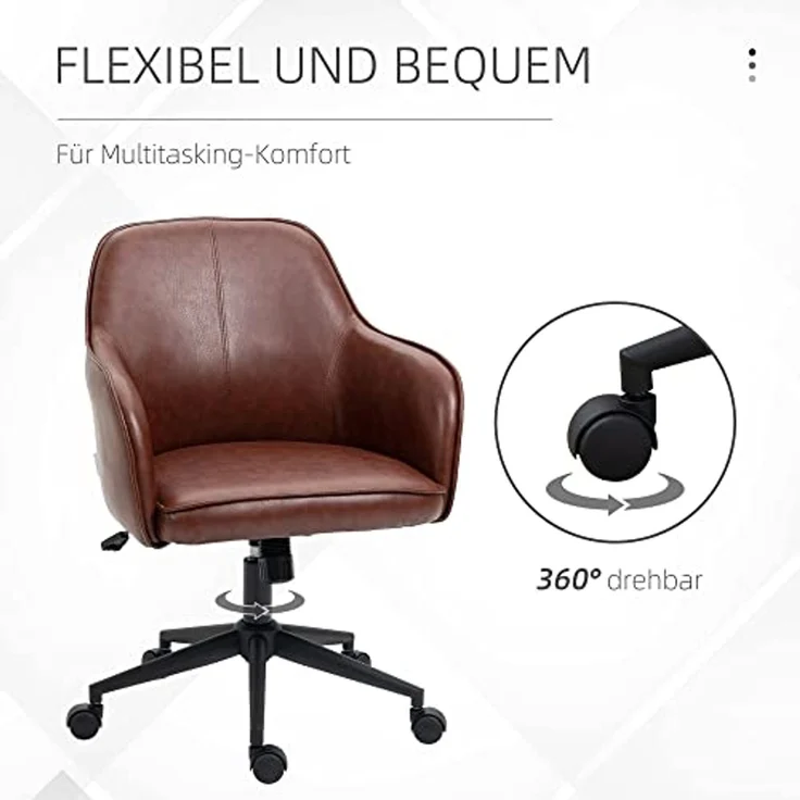 Vinsetto Bürostuhl Schreibtischstuhl mit Kunstlederoptik (Drehstuhl, 1 St), Braun 58,5 x 62 x 83-91 cm – Bild 6