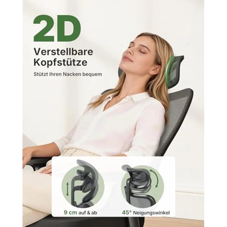 Marsail Bürostuhl Ergonomisch, Bürostuhl mit Verstellbarer gepolsterter Lendenwirbelstütze, 2D-Kopfstütze und Armlehnen, konturiertem Sitzkissen, 104°–130° arretierbarem Wippmechanismus,6pcs – Bild 6