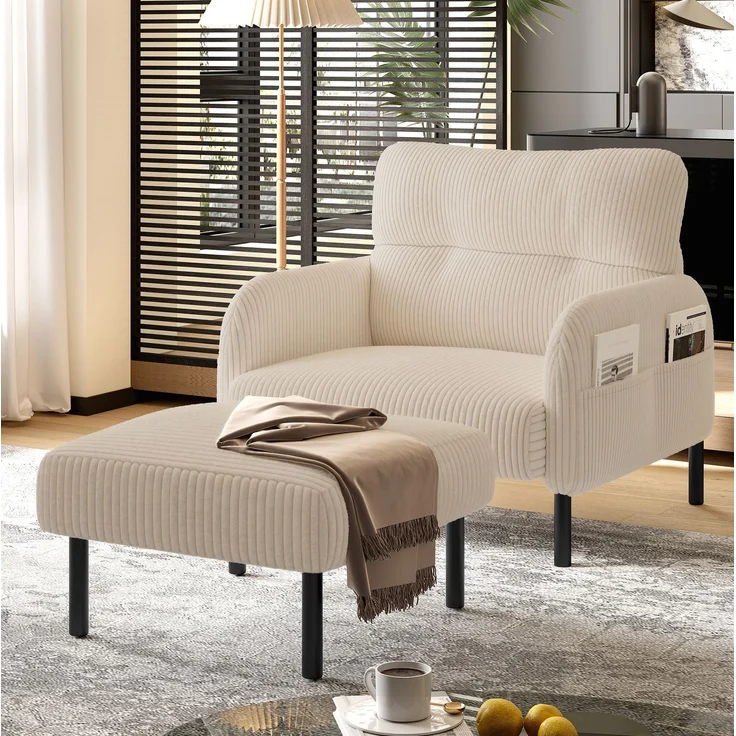DESVIAE Hocker mit Cordbezug und Metallgestell 56x51x39 cm Beige – Bild 2