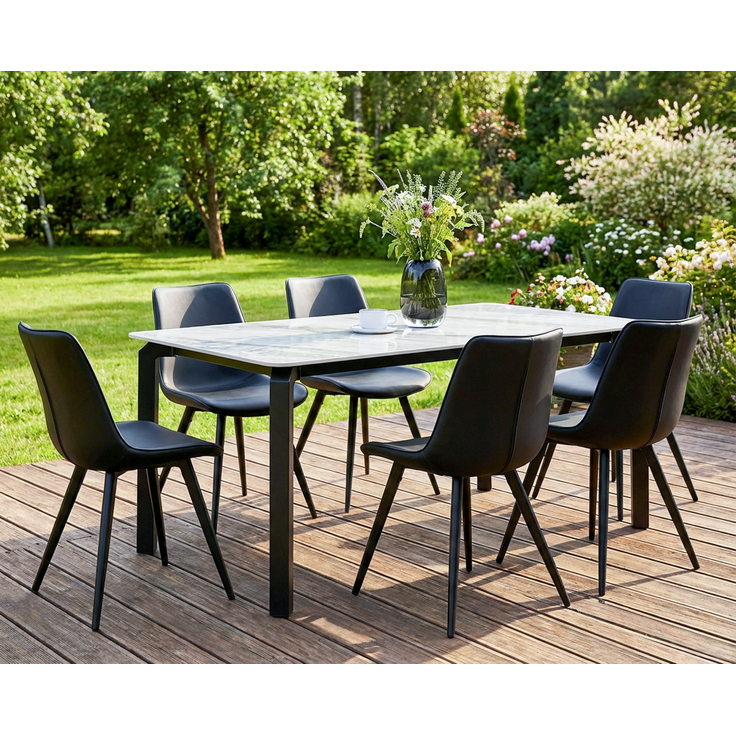 Gartentisch FELETTO 180 cm 90 cm Stein Grauer Marmor – Bild 3