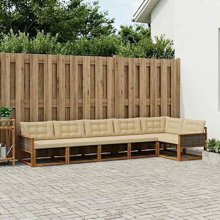 vidaXL Outdoor-Sofagarnitur 6 stk. 6-Sitzer Natur und Beige 3381453 – Bild 1