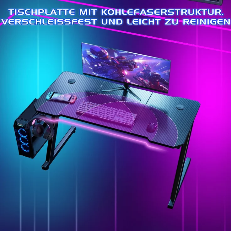Devoko Gaming Tisch Holzwerkstoff und Metall Schwarz 120 x 60 x 72 cm – Bild 5