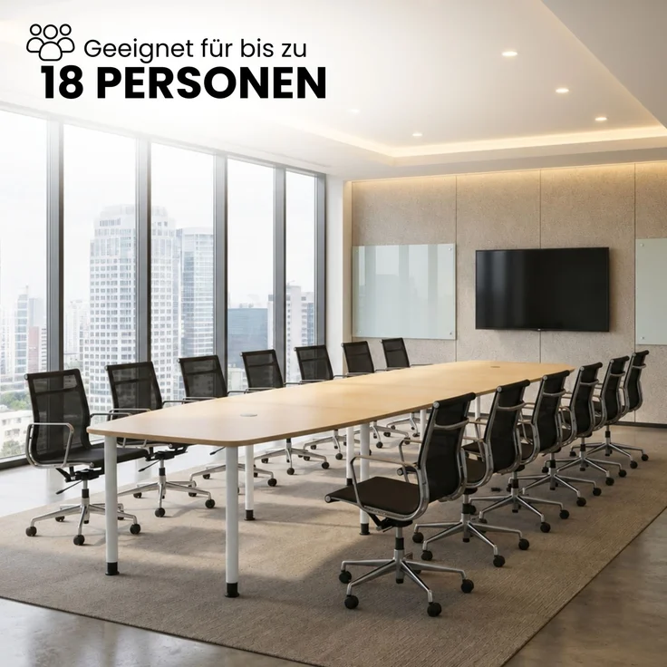 bümö Konferenztisch oval 520x130 cm in Eiche, Tischsäulen in Graphit - Großer Besprechungstisch, Meetingtisch für 18 Personen, XXL-Tisch für Konferenzraum, Meeting & Besprechungsraum, KT52S-E-G – Bild 6