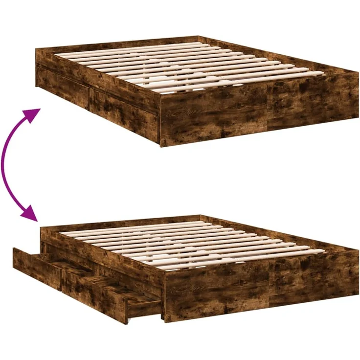 vidaXL Bettgestell mit Schubladen Räuchereiche 120x190cm Holzwerkstoff 3280703 – Bild 7