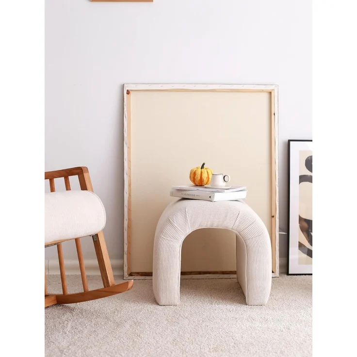 Atelier Del Sofa Elegant Pouffe in White, Velvet Corduroy, 51 x 45 x 46 cm | 100% Polyester, Beech Tree Frame | Stylish & Functional for Modern Living Spaces – Bild 4