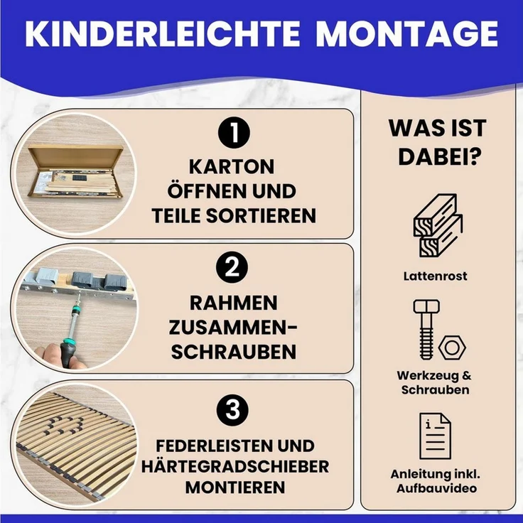 Coemo BASIC Lattenrost 70x140 cm starr nicht verstellbar 18 Leisten zur Selbstmontage – Bild 3