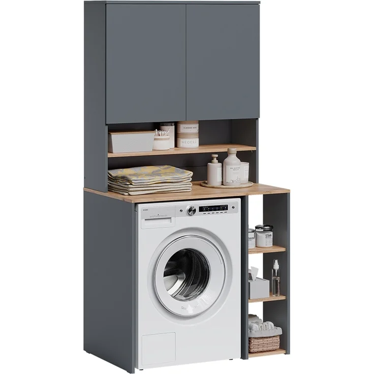 Waschmaschinenschrank Viktor Anthrazit/Goldkraft Eiche 93.6 x 88.2 cm 2 Teile mit Regal Vicco – Bild 5