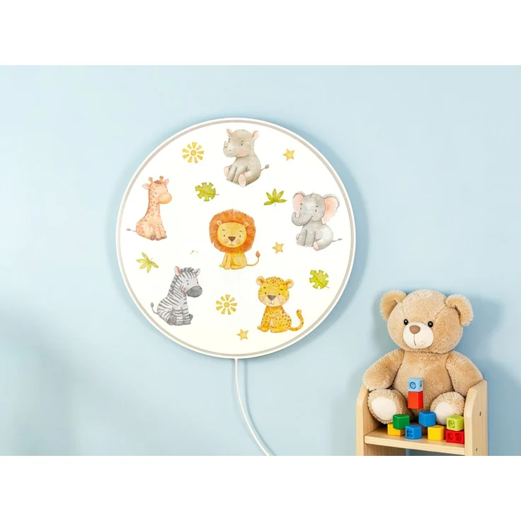 Kinderzimmer Wandlampe Safari Ø 25cm mit Schalter, Kabel, Stecker & E14 LED – Bild 1