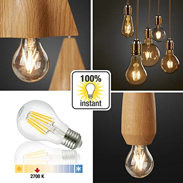 hellum LED Glühbirne E27 7W warmweiß LED Lampe mit 810 Lumen LED Filament, E27 Vintage Led Leuchtmittel ersetzt 60-Watt Glühbirne, 2700 Kelvin warmweiß Klar, 206111 – Bild 5