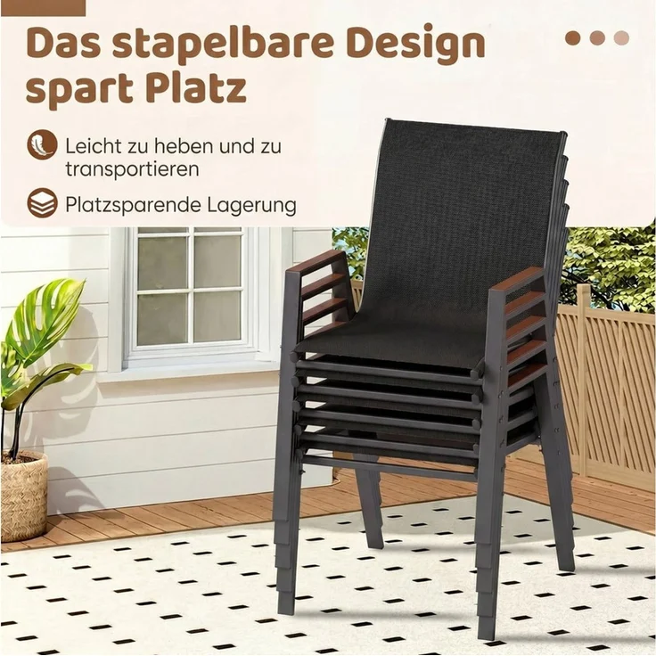 KOMFOTTEU Gartenstuhl (2 St), Stapelstühle aus Stoff mit Rückenlehne & Armlehnen – Bild 4