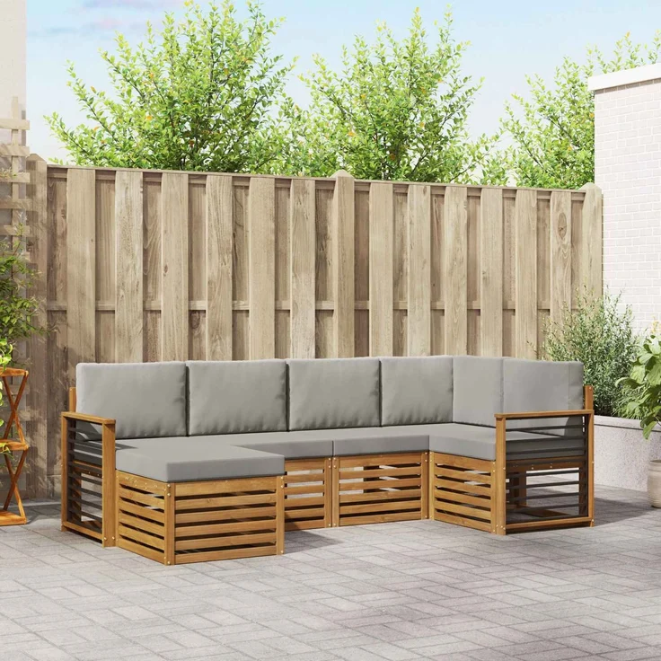 vidaXL Outdoor-Sofagarnitur 6 stk. 5-Sitzer Natur und Hellgrau 3375101 – Bild 1
