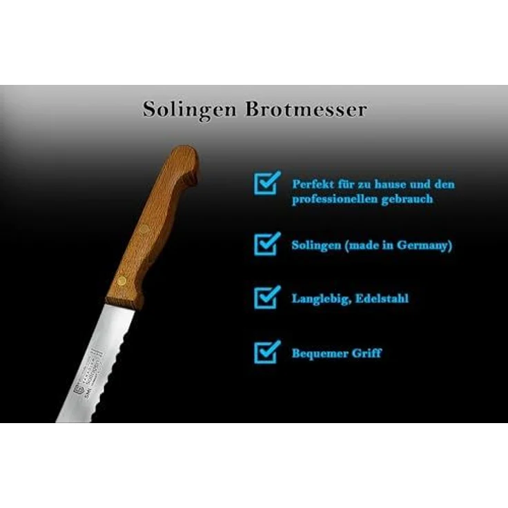 SMI Brotmesser Solingen Brotmesser 20 cm Wellenschliff Brötchenmesser Buchenholz – Bild 5