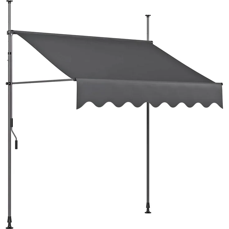 Klemmmarkise SCHRABO 300cm Ohne Bohren Höhenverstellbar Dunkelgrau Polyester | Markise Terrasse Balkonmarkise Sonnenschutz UV-Beständig