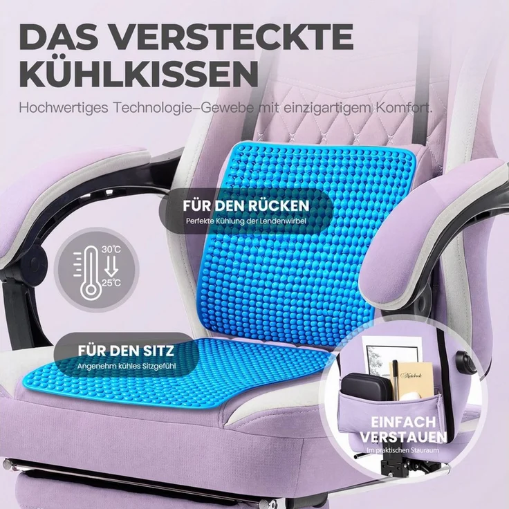 Dowinx Gaming-Stuhl Stoff mit Taschenfederkissen, Gaming Sessel mit Fußstütze, Ergonomischer Bürostuhl – Bild 4