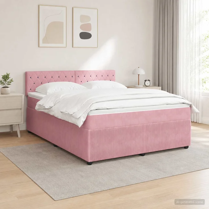 vidaXL Boxspringbett mit Matratze mit Kopfteil Rosa 160 x 200 cm Samt 3451708 – Bild 1