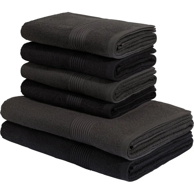 OTTO home Handtuch Set Anna, 2 Duschtücher 70x140, 4 Handtücher 50x100, Walkfrottee (Set, 6-St), Handtuch-Set, gestreifte Bordüre, weich, 100% Baumwolle, zweifarbig