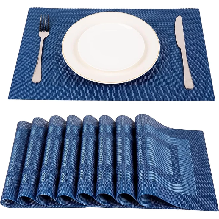 ABC 8-teiliges strapazierfähiges und hitzebeständiges Vinyl-Tischset, abwaschbar, 45 x 30 cm, dunkelblau – Bild 2