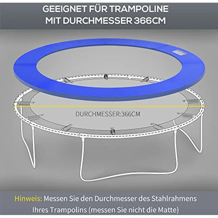 HOMCOM Trampolin Randabdeckung Ø366 cm, Hellblau, langlebige PE-Polsterung und wetterfester PVC-Überzug – Bild 4