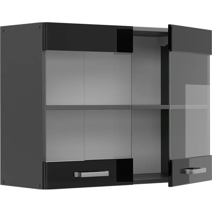 Küchenglasschrank R-Line Schwarz Hochglanz 80 cm Vicco – Bild 4