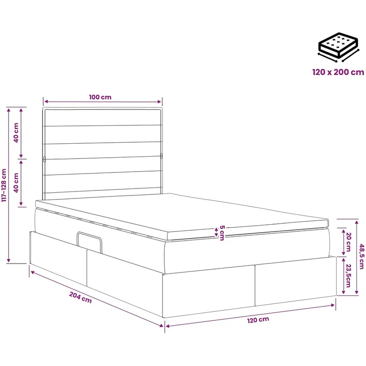 vidaXL Aufbewahrungsbett mit Matratze Hellgrau 120 x 200 cm Stoff 3459432 – Bild 12