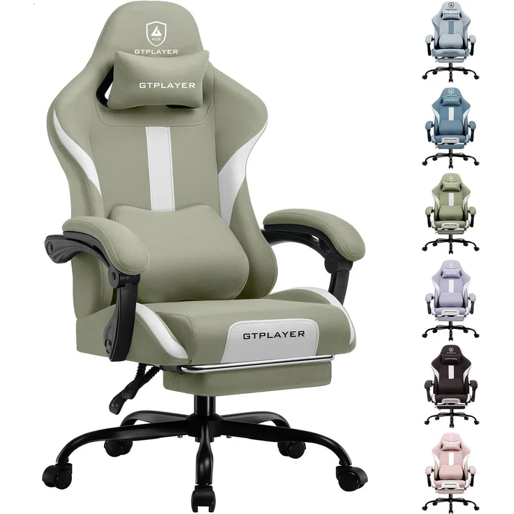 GTPLAYER Gaming-Stuhl Ergonomischer Gaming Sessel Schreibtischstuhl Gamer Stuhl aus Stoff, Federsitzkissen mit Fußstütze – Bild 1