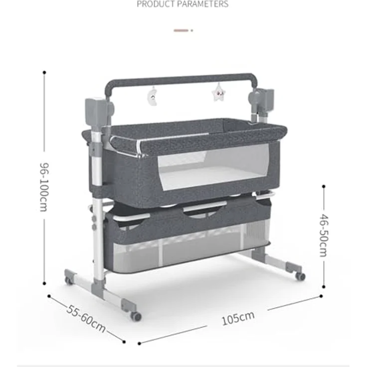 Magic ZC Elektrische Bluetooth Intelligent Beistellbett Baby mit Rollen, Faltbar Co-Sleeping Babybett, Fernbedienung und 5-schwankende Zahnräder, Stubenwagen Kleinkind Wiege mit Musik (601 Mid Grey) – Bild 6