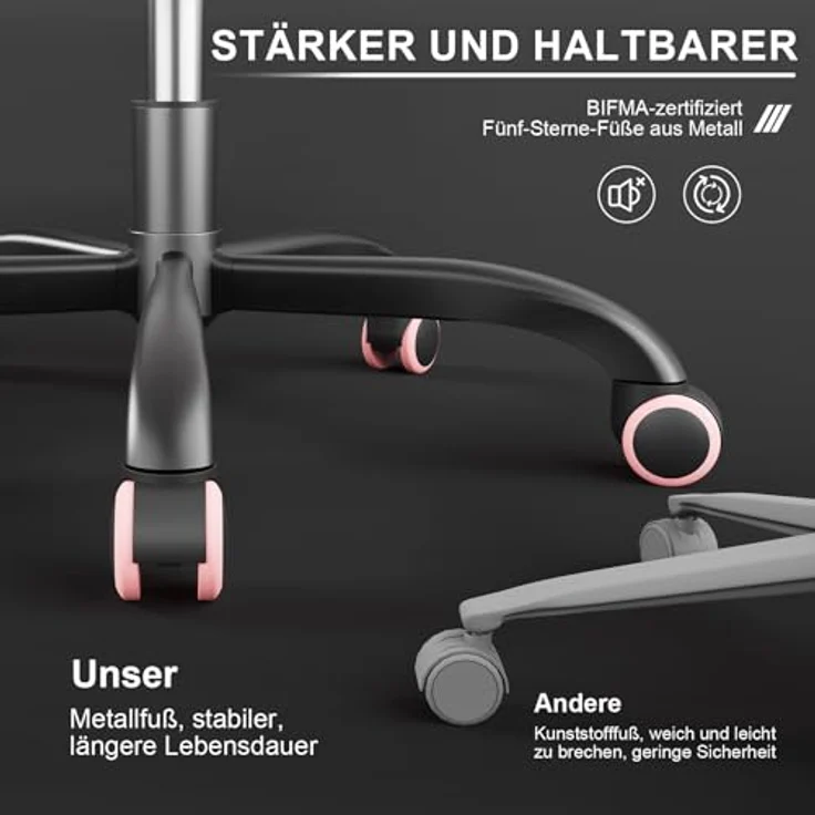 JUMMICO Gaming Stuhl, Bürostuhl Ergonomisch Mit Massagefunktion, Gamer Stuhl verstellbare Rückenlehne 90-135°,und fußstütze, Gamingstuhl 150 kg belastbarkeit, rosa – Bild 8