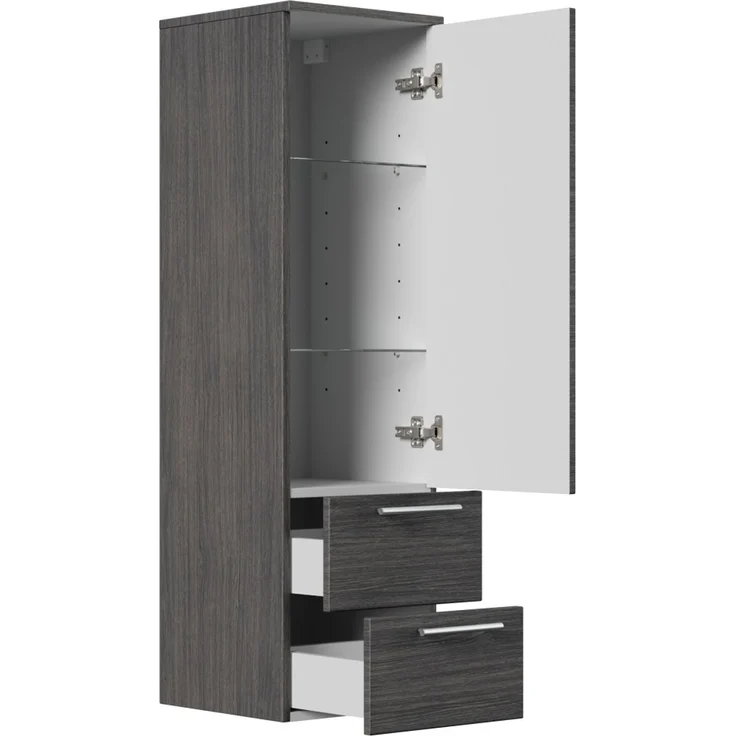 Hochschrank 120 cm anthrazit gemasert mit Glaseinlagen : Anthrazit gemasert – Bild 2