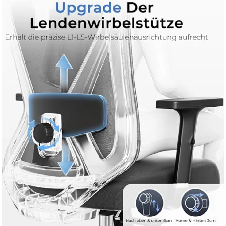 COMHOMA Bürostuhl Ergonomisch [TESTSIEGER], Schreibtischstuhl mit 3D-Kopfstütze & 3D-Lendenwirbelstütze, verstellbare Armlehnen, Office Chair mit Wipp- und Kippfunktion – Bild 3