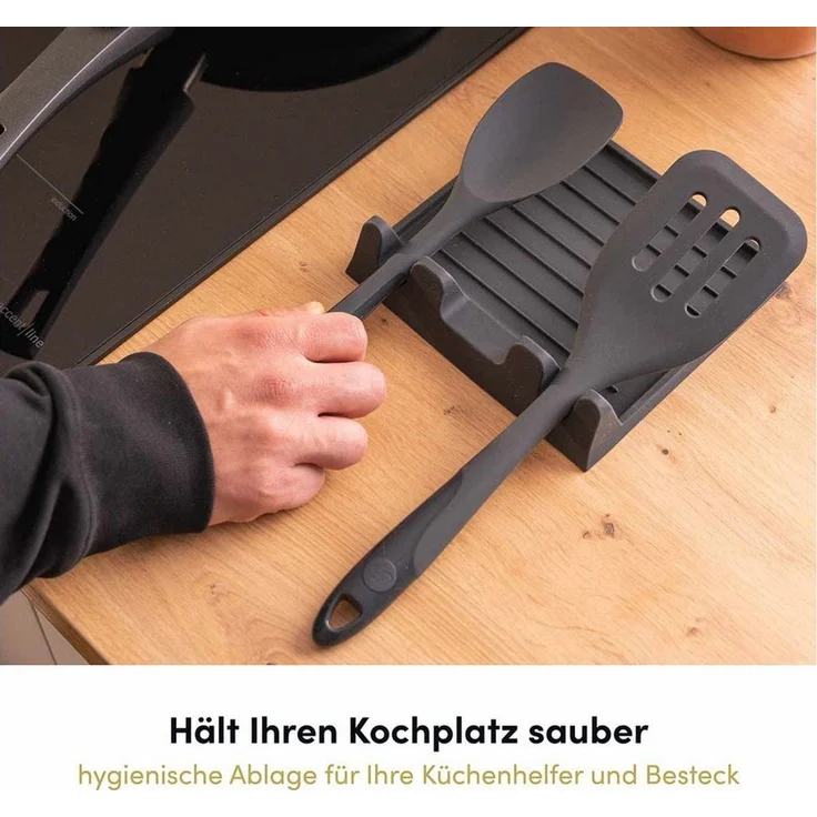 Hoffmann Germany Kochlöffelhalter Löffelablage Silikon 3 Küchenhelfer anthrazit, (1-tlg), hitzebeständig 230°C, spülmaschinenfest, lebensmittelecht – Bild 3