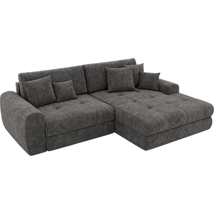 Sofa L-Form ARELIA L mit Schlaffunktion, Wohnzimmer Sofa, Wellenfederung, Sofa mit DL-System - Schenille grob gewebt Dunkelgrau - Links – Bild 10