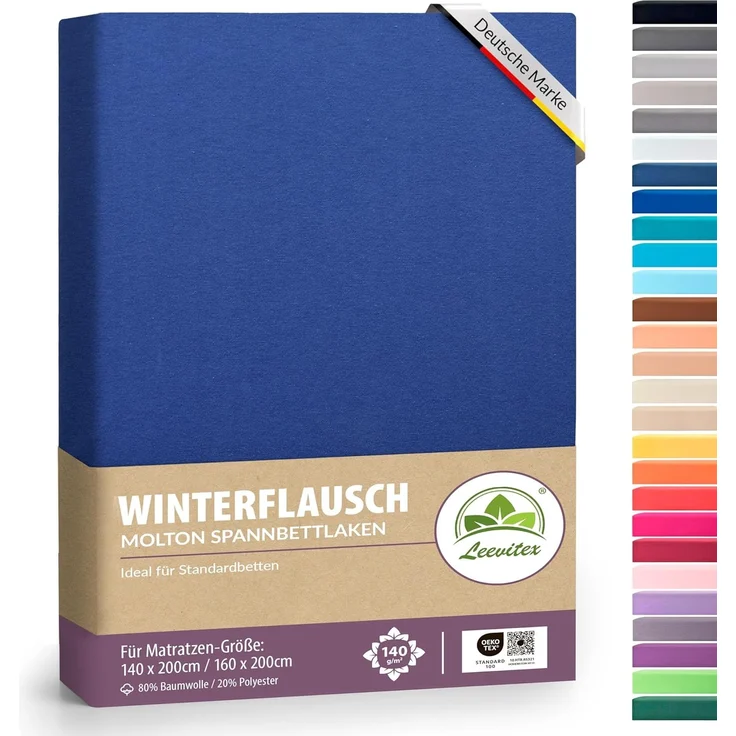 leevitex® Spannbettlaken für kalte Nächte – angenehm weich, passgenau, farbstark & pflegeleicht, Gummizug: Rundum, (1 Stück), OEKO-TEX zertifiziert, hautfreundlich, 40 cm Steghöhe, elastisch – Bild 1