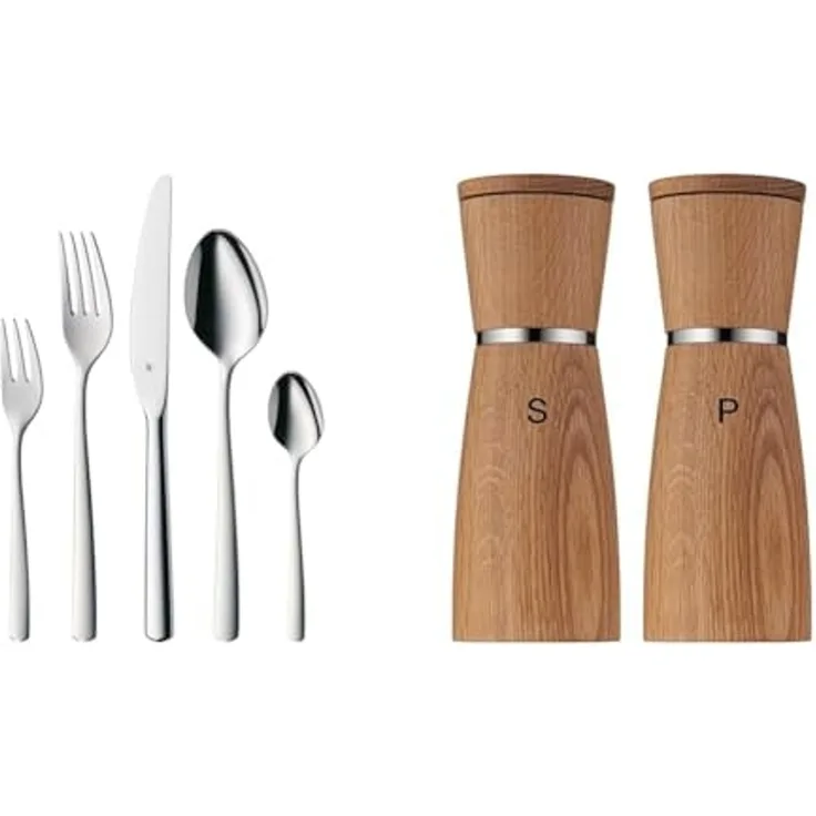 WMF Boston Besteck Set 12 Personen, Essbesteck 60 teilig, Monobloc-Messer & Ceramill Nature Salz und Pfeffermühle-Set 2-teilig, 17,9 cm