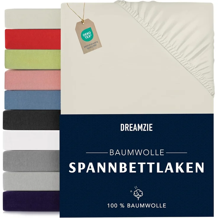 Dreamzie - Spannbettlaken 80x160 cm - Baumwolle Oeko Tex Zertifiziert - Beige - 100% Jersey Spannbetttuch 80x160 – Bild 1