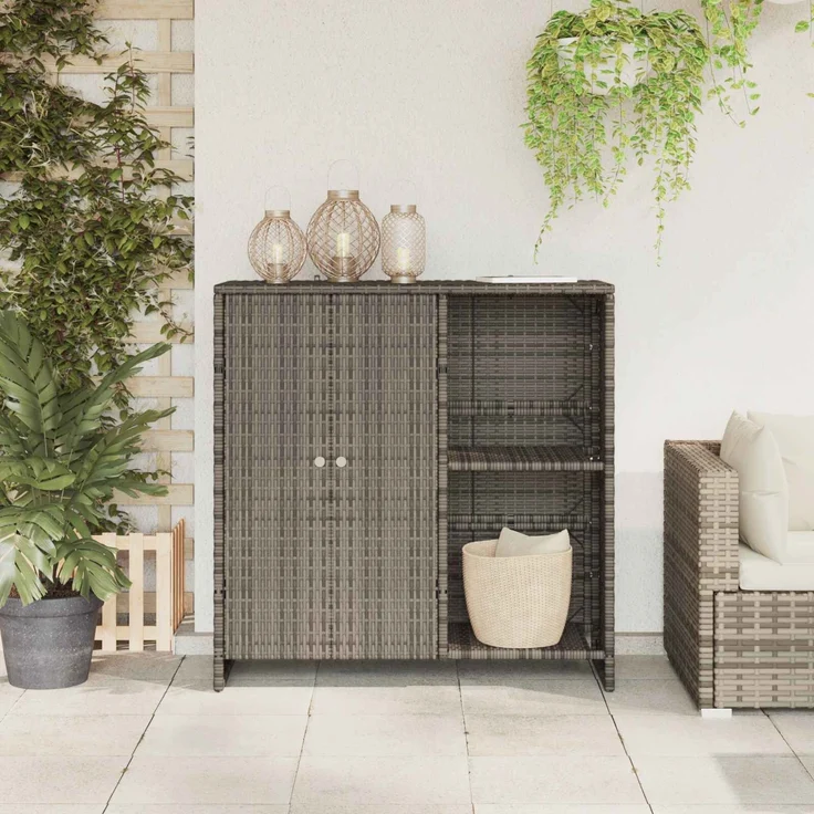 vidaXL Aufbewahrungsschrank mit Regal Grau 100 x 36 x 102 cm Rattan 4103823 – Bild 2