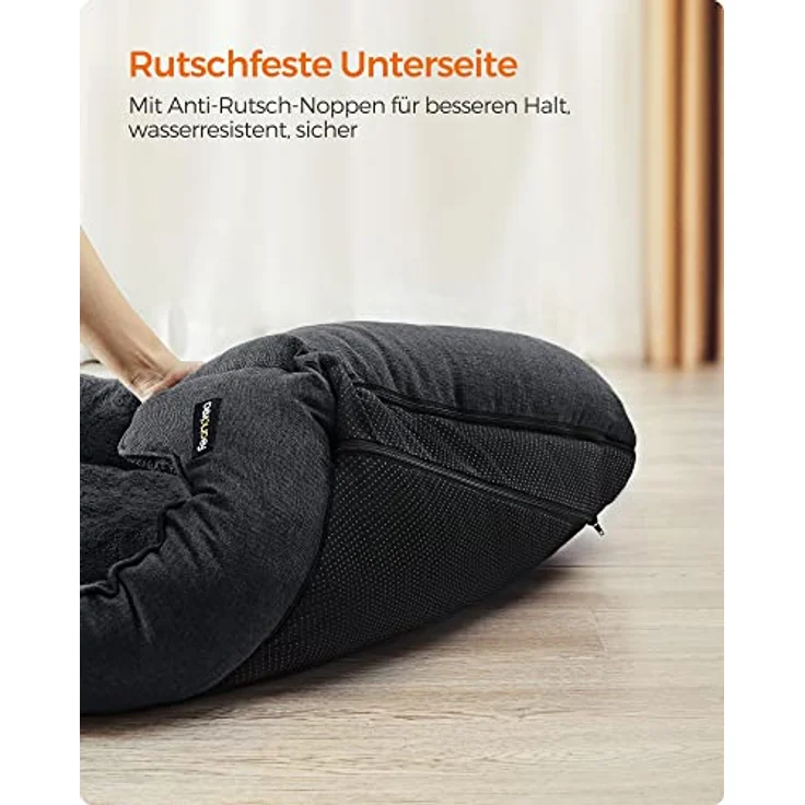 Feandrea Hundebett, Hundekissen in Leinenoptik, Hundekorb, erhöhte Ränder, rutschfeste Unterseite, Bezug abnehmbar waschbar, M, für kleine Hunde, 70 x 55 x 21 cm, dunkelgrau PGW010G01 – Bild 6