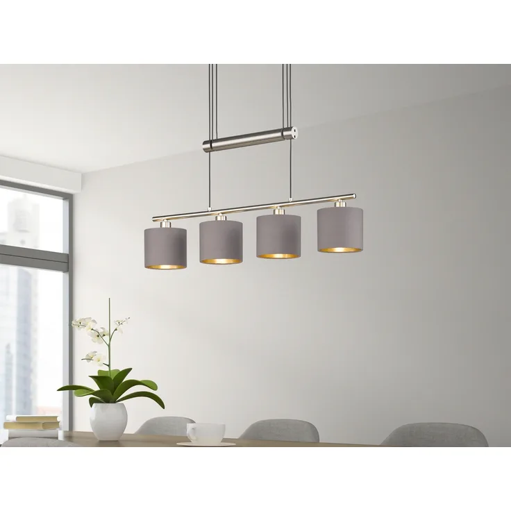 Pendelleuchte GARDA 4-flammig Taupe höhenverstellbar mit Stoffschirmen, B:77cm