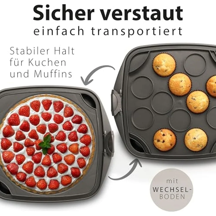 Hausfelder Kuchentransportbox Kuchen Transportbox quadratisch, 28,5 x 28,5 x 13,5 cm, Kunststoff, (Set, 1-tlg, 1 Box), Transportbox mit Deckel, spülmaschinenfest, BPA-frei – Bild 2