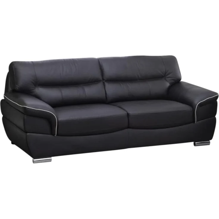Vente-unique - Couchgarnitur Leder 3+2 - Schwarz - THIBAULT – Bild 2