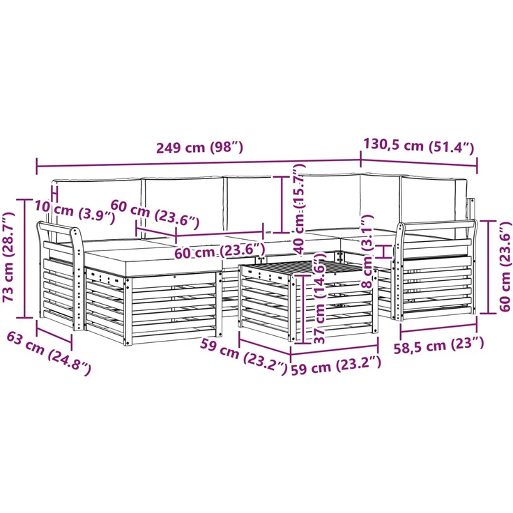 vidaXL Outdoor-Sofagarnitur 7 stk. 5-Sitzer Weiß und Anthrazit 3392157 – Bild 8
